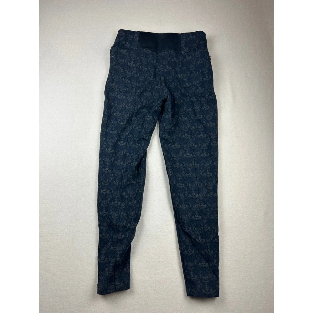 Betabrand Dress Pant Yoga Pants Blue Damask Print Skinny Leg Womens Medium - Picture 10 of 13